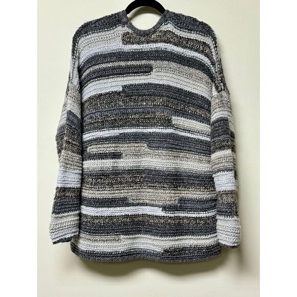 J. JILL Intarsia Cardigan Sweater Chunky Textured Knit Gray, Sz LP - Picture 7 of 11